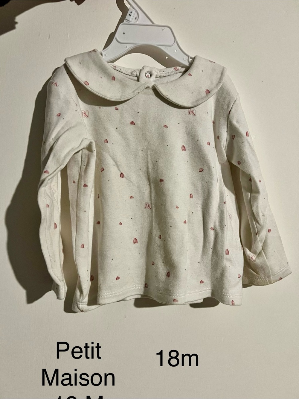 18M Cream Long-Sleeve Top with Pink Dot Detail